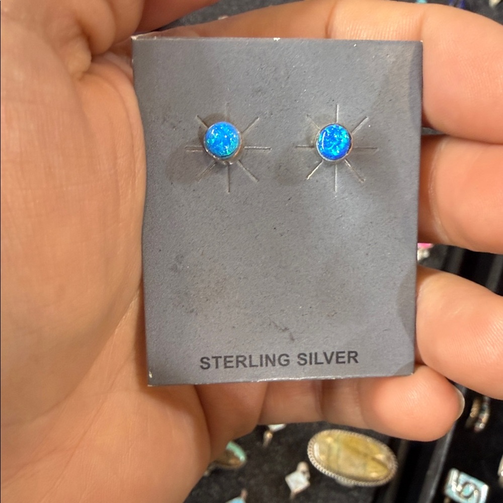 Sterling Silver Blue opal Stud Earrings